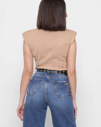 Топ із коміром та плічками 43022, Колір: Бежевий, Розмір: ONE SIZE, зображення 4