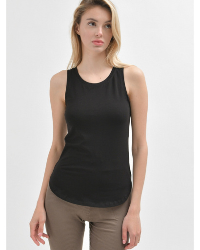 Облягаюча чорна майка 55395, Колір: Чорний, Розмір: XS, зображення 2