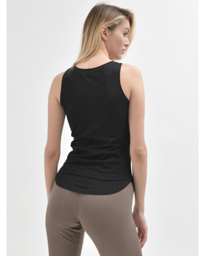 Облягаюча чорна майка 55395, Колір: Чорний, Розмір: XS, зображення 4