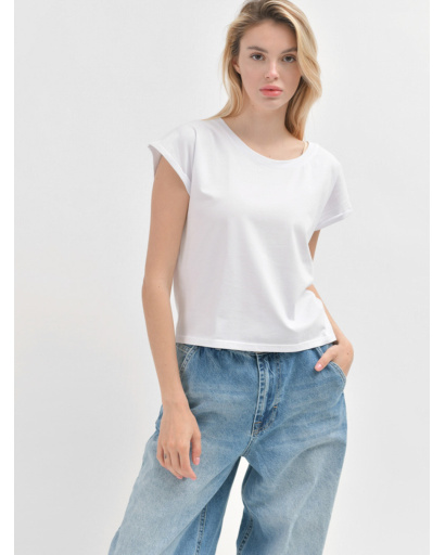 Базовый женский белый топ с короткими рукавами 55397, Цвет: Белый, Размер: XS, изображение 2