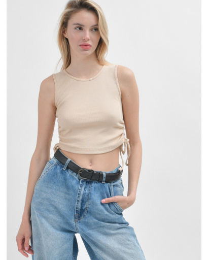 Женский бежевый топ в рубчик 55176, Цвет: Бежевый, Размер: L, изображение 2