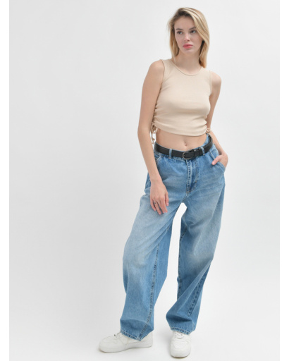 Женский бежевый топ в рубчик 55176, Цвет: Бежевый, Размер: L, изображение 3