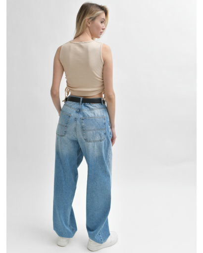 Женский бежевый топ в рубчик 55176, Цвет: Бежевый, Размер: L, изображение 4