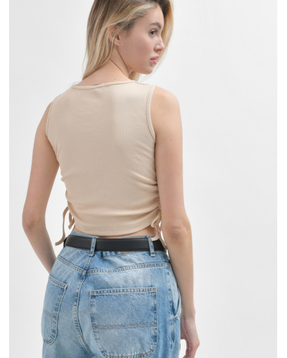 Женский бежевый топ в рубчик 55176, Цвет: Бежевый, Размер: L, изображение 5