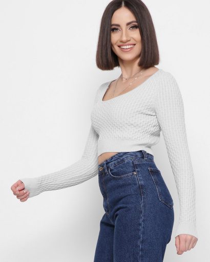 В'язаний сірий топ з рукавами 43339, Колір: Сірий, Розмір: ONE SIZE, зображення 2