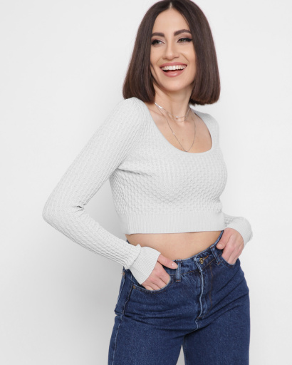 В'язаний сірий топ з рукавами 43339, Колір: Сірий, Розмір: ONE SIZE, зображення 3