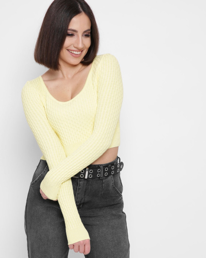 Вязаный желтый топ с длинными рукавами 43340, Цвет: Жёлтый, Размер: ONE SIZE, изображение 2