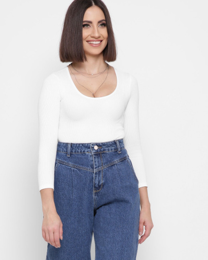 Білий облягаючий топ із довгими рукавами 43341, Колір: Молочний, Розмір: M-L, зображення 4