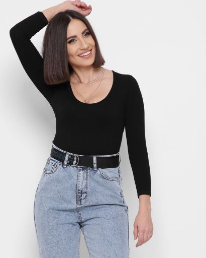 Черный облегающий топ с длинными рукавами 43342, Цвет: Черный, Размер: M-L, изображение 2