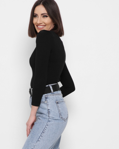 Черный облегающий топ с длинными рукавами 43342, Цвет: Черный, Размер: M-L, изображение 3