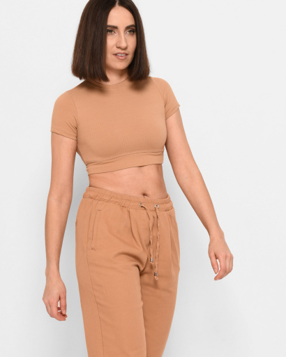 Бежевый облегающий топ-футболка 43345, Цвет: Бежевый, Размер: S, изображение 2