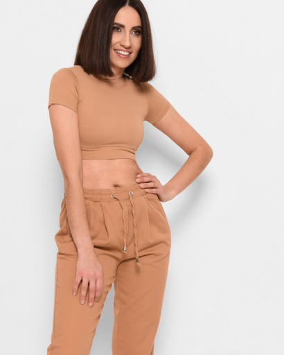 Бежевый облегающий топ-футболка 43345, Цвет: Бежевый, Размер: S, изображение 3