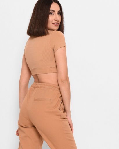 Бежевый облегающий топ-футболка 43345, Цвет: Бежевый, Размер: S, изображение 4