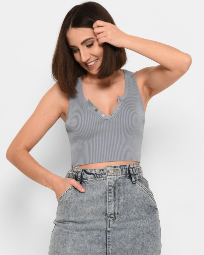 Облягаючий блакитний топ на застібці 43370, Колір: Блакитний, Розмір: ONE SIZE, зображення 2