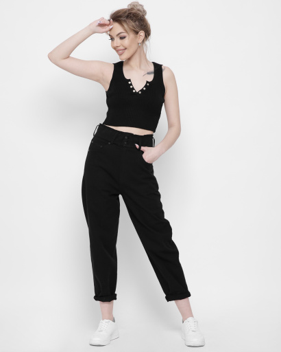 Облягаючий чорний віскозний топ 43372, Колір: Чорний, Розмір: ONE SIZE, зображення 4