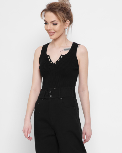 Облягаючий чорний віскозний топ 43372, Колір: Чорний, Розмір: ONE SIZE, зображення 2