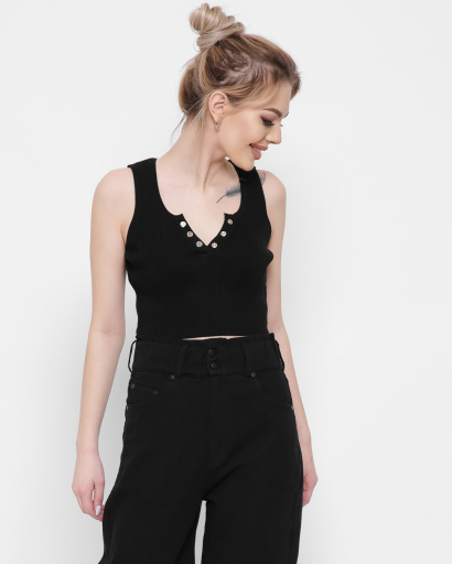 Облягаючий чорний віскозний топ 43372, Колір: Чорний, Розмір: ONE SIZE, зображення 3