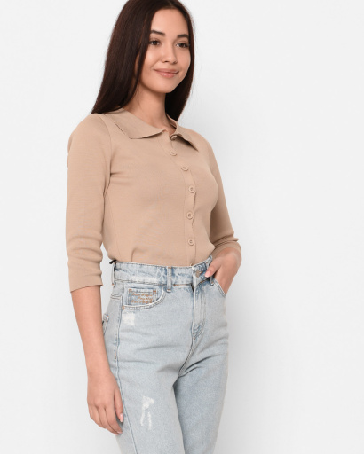 Бежевый топ на пуговицах 43029, Цвет: Бежевый, Размер: XS-S, изображение 2