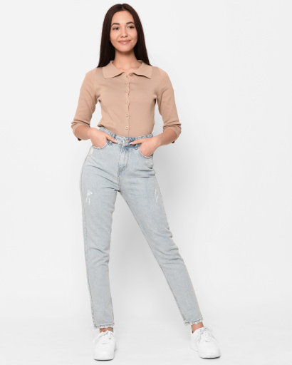 Бежевый топ на пуговицах 43029, Цвет: Бежевый, Размер: XS-S, изображение 5