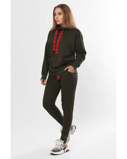 Спортивный костюм хаки с контрастными завязками 36280, Цвет: Хаки, Размер: S, изображение 2