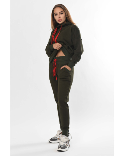 Спортивный костюм хаки с контрастными завязками 36280, Цвет: Хаки, Размер: S, изображение 3