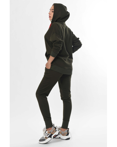 Спортивный костюм хаки с контрастными завязками 36280, Цвет: Хаки, Размер: S, изображение 4