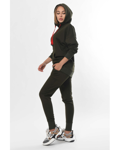 Спортивный костюм хаки с контрастными завязками 36280, Цвет: Хаки, Размер: S, изображение 5