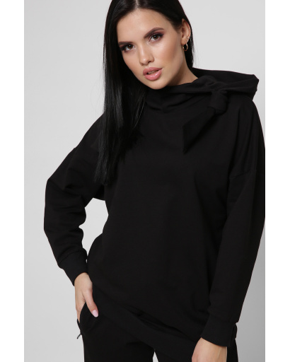 Стильний повсякденний костюм з худі 36282, Колір: Чорний, Розмір: S, зображення 3