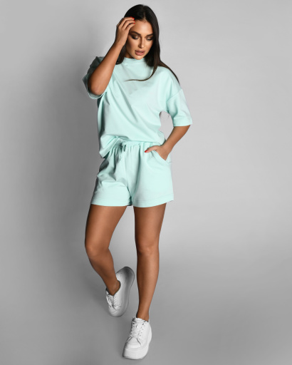 Летний мятный костюм в стиле оверсайз 55556, Цвет: Мята, Размер: S, изображение 4