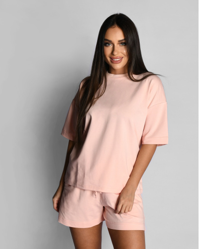 Літній персиковий костюм у стилі oversize 55557, Колір: Персиковий, Розмір: XS, зображення 3