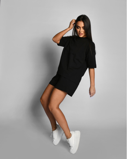 Летний черный костюм в стиле оверсайз 55558, Цвет: Черный, Размер: XS, изображение 2