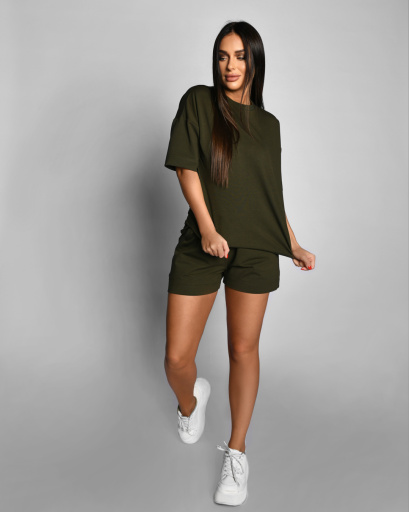 Летний костюм хаки в стиле оверсайз 55559, Цвет: Хаки, Размер: XS, изображение 2