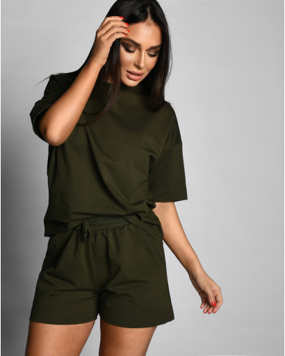 Летний костюм хаки в стиле оверсайз 55559, Цвет: Хаки, Размер: XS, изображение 4