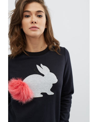 Свитшот с нашивкой "кролик" 29024, Цвет: Черный, Размер: M, изображение 5