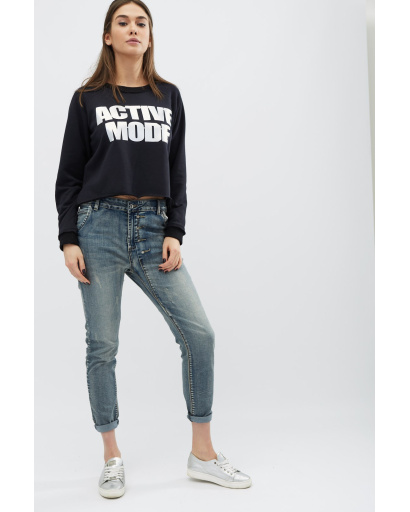 Чорний світшот з необробленим краєм 30482, Колір: Чорний, Розмір: S, зображення 2