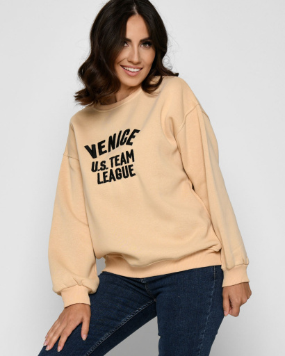 Теплый свитшот на флисе с вышивкой "Venice" 52337, Цвет: Кемел, Размер: S, изображение 2