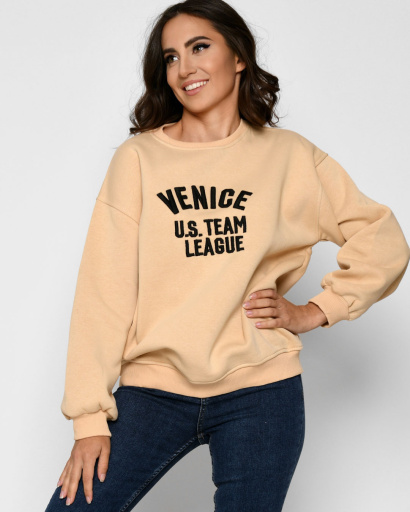 Теплый свитшот на флисе с вышивкой "Venice" 52337, Цвет: Кемел, Размер: S, изображение 5