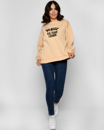 Теплый свитшот на флисе с вышивкой "Venice" 52337, Цвет: Кемел, Размер: S, изображение 6