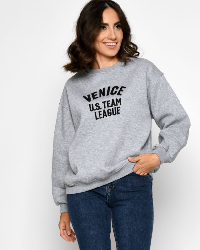 Теплый серый свитшот на флисе с вышивкой "Venice" 52338, Цвет: Серый, Размер: M, изображение 2