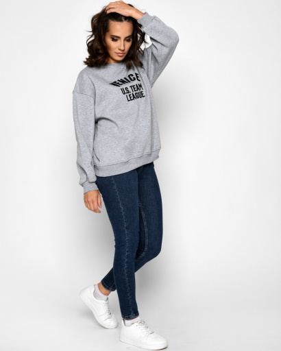 Теплый серый свитшот на флисе с вышивкой "Venice" 52338, Цвет: Серый, Размер: M, изображение 4