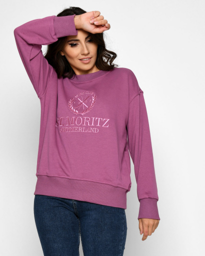 Женский фиолетовый свитшот с вышивкой "ST. Moritz" 52343, Цвет: Фиолетовый, Размер: S, изображение 2