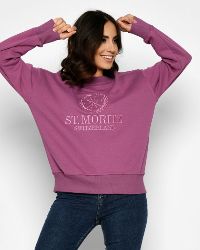 Женский фиолетовый свитшот с вышивкой "ST. Moritz" 52343, Цвет: Фиолетовый, Размер: S, изображение 4