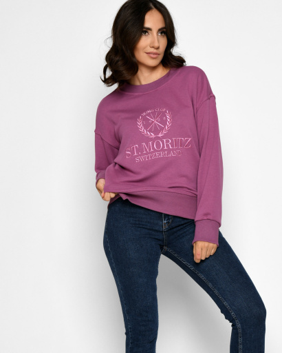 Женский фиолетовый свитшот с вышивкой "ST. Moritz" 52343, Цвет: Фиолетовый, Размер: S, изображение 5