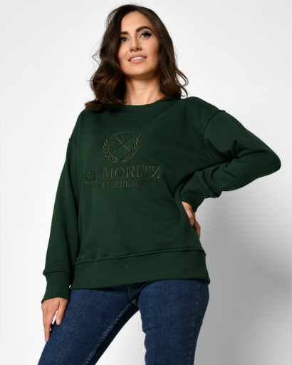 Жіночий зелений світшот з вишивкою "ST. Moritz" 52344, Колір: Зелений, Розмір: M, зображення 4
