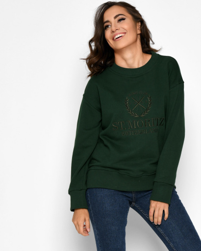 Жіночий зелений світшот з вишивкою "ST. Moritz" 52344, Колір: Зелений, Розмір: M, зображення 6