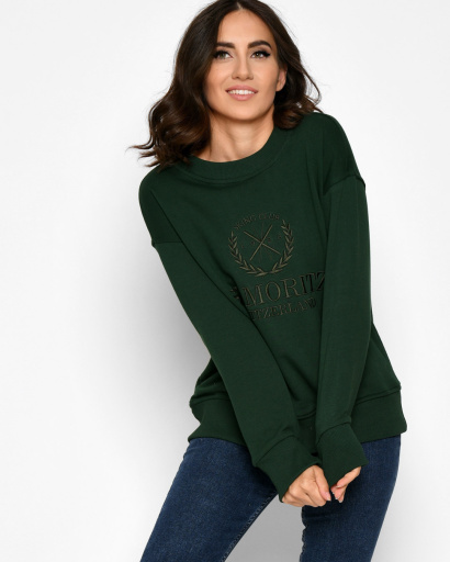 Жіночий зелений світшот з вишивкою "ST. Moritz" 52344, Колір: Зелений, Розмір: M, зображення 7