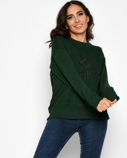 Жіночий зелений світшот з вишивкою "ST. Moritz" 52344, Колір: Зелений, Розмір: M, зображення 8