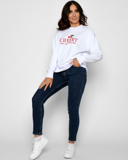 Женский белый свитшот с вышивкой "CHERRY" 52346, Цвет: Белый, Размер: S, изображение 3