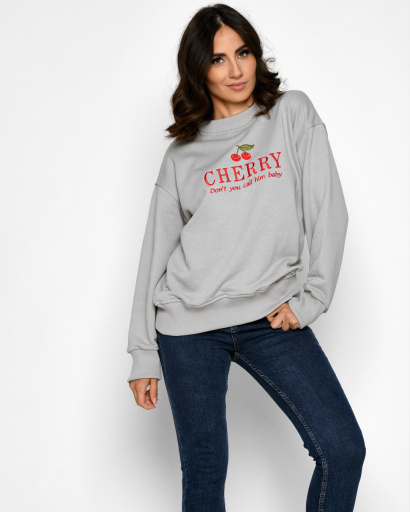 Жіночий оливковий світшот з вишивкою "CHERRY" 52347, Колір: Оливковий, Розмір: S, зображення 6