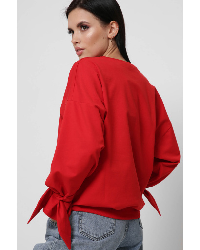 Червоний світшот на зав'язках 36275, Колір: Червоний, Розмір: XS, зображення 2